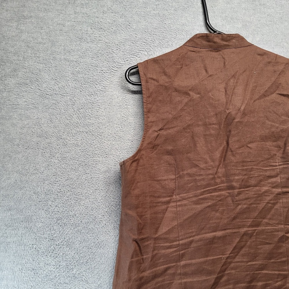 Carole Little Women Dress 10 Brown Linen Shift Sleeveless Embroidered Beaded - Picture 8 of 8